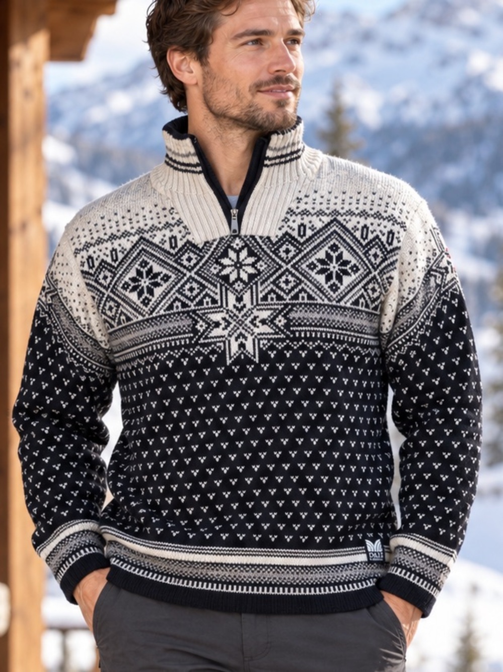 Dale of Norway L Windproof Lined Wool Nordic Ski Sweater